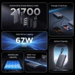 UGREEN 20000mAh 67W Power Bank with Built-in Type – C Cable – PB550 – 55996B – 1 Year Warranty - Image 3