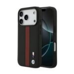 BMW Magsafe PU Perforated Stripes Leather Case for iPhone 17 Pro / 17 Pro Max – Black/Red