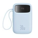 Baseus QPow 2 Digital Display Fast-Charging Power Bank with 2 Built-in Type-C Cable 10000mAh 30W Galaxy Blue