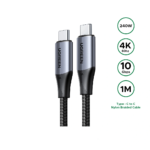 UGREEN 1 Meter 240W 4K@60Hz Type-C to Type-C 3.2 Gen 2 Nylon Braided Cable – US355 – 80150 – 1 Year Warranty