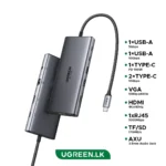 UGREEN 11-in-1 Hub Type-C To HDMI 4k 60Hz/ VGA / Typec-C Data  /2 * USB 3.0 /  RJ45 Gigabit / SD/TF / AUX3.5mm/ PD – CM639 – 45520 – 1 Year Warranty