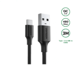 UGREEN 3 Meter 3Amp Type-C to USB QC3.0 Fast Charging Cable – US287 – 60826 – 1 Year Warranty
