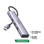 UGREEN 3 – Port USB3.0 + RJ45 Ethernet Adapter and Type-C Power Supply HUB- CM475 – 60554 – 1 Year Warranty