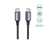 UGREEN 0.5 Meter 60W Type-C to Type-C PD Round Cable Nickel Plating Aluminum Shell – US261 – 50149 –1 Year Warranty