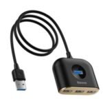 Baseus USB 4 Port HUB Square round Black – 1 Year Warranty